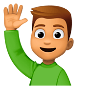 🙋🏽‍♂️ Emoji Hombre Con La Mano Levantada: Tono De Piel Medio en Facebook 3.0.