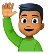 🙋🏾‍♂️ Emoji Mann mit erhobenem Arm: mitteldunkle Hautfarbe Facebook 3.0.
