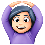 🙆🏻‍♀️ Emoji Frau mit Händen auf dem Kopf: helle Hautfarbe Facebook 3.0.
