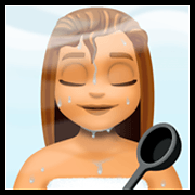 🧖🏽‍♀️ Emoji Frau in Dampfsauna: mittlere Hautfarbe Facebook 3.0.