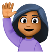 🙋🏾‍♀️ Emoji Frau mit erhobenem Arm: mitteldunkle Hautfarbe Facebook 3.0.