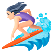 🏄🏻‍♀️ Emoji Mujer Haciendo Surf: Tono De Piel Claro en Facebook 3.0.