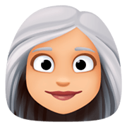 👩🏼‍🦳 Emoji Mujer: Tono De Piel Claro Medio Y Pelo Blanco en Facebook 3.0.