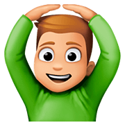🙆🏼‍♂️ Emoji Mann mit Händen auf dem Kopf: mittelhelle Hautfarbe Facebook 4.0.