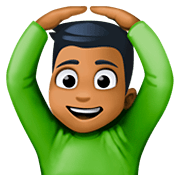 🙆🏾‍♂️ Emoji Mann mit Händen auf dem Kopf: mitteldunkle Hautfarbe Facebook 4.0.