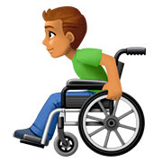 👨🏽‍🦽 Emoji Mann in manuellem Rollstuhl: mittlere Hautfarbe Facebook 4.0.