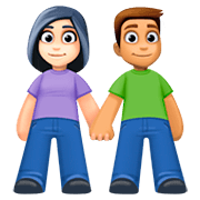 👩🏻‍🤝‍👨🏽 Emoji Mann und Frau halten Hände: helle Hautfarbe, mittlere Hautfarbe Facebook 4.0.