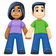 👩🏾‍🤝‍👨🏻 Emoji Mann und Frau halten Hände: mitteldunkle Hautfarbe, helle Hautfarbe Facebook 4.0.