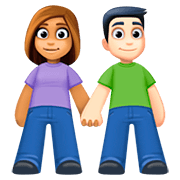 👩🏽‍🤝‍👨🏻 Emoji Mann und Frau halten Hände: mittlere Hautfarbe, helle Hautfarbe Facebook 4.0.