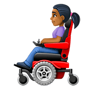 👩🏾‍🦼 Emoji Frau in elektrischem Rollstuhl: mitteldunkle Hautfarbe Facebook 4.0.