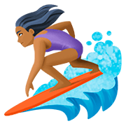 🏄🏾‍♀️ Emoji Mulher Surfista: Pele Morena Escura na Facebook 4.0.