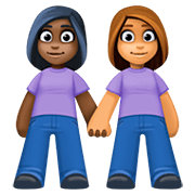 👩🏿‍🤝‍👩🏽 Emoji händchenhaltende Frauen: dunkle Hautfarbe, mittlere Hautfarbe Facebook 4.0.