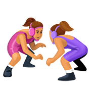 🤼🏽‍♀️ Emoji Mujeres Luchando, Tono De Piel Medio en Facebook 4.0.