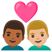 👨🏾‍❤️‍👨🏼 Emoji Pareja Enamorada - Hombre: Tono De Piel Oscuro Medio, Hombre: Tono De Piel Claro Medio en Google 15.0.