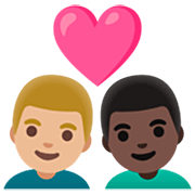 👨🏼‍❤️‍👨🏿 Emoji Pareja Enamorada - Hombre: Tono De Piel Claro Medio, Hombre: Tono De Piel Oscuro en Google 15.0.