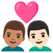 👨🏽‍❤️‍👨🏻 Emoji Beijo - Homem: Pele Morena, Homem: Pele Clara na Google 15.0.