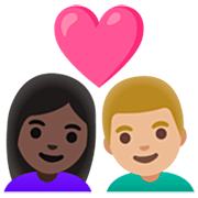 👩🏿‍❤️‍👨🏼 Emoji Pareja Enamorada - Mujer: Tono De Piel Oscuro, Hombre: Tono De Piel Claro Medio en Google 15.0.