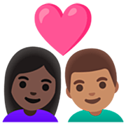 👩🏿‍❤️‍👨🏽 Emoji Pareja Enamorada - Mujer: Tono De Piel Oscuro, Hombre: Tono De Piel Medio en Google 15.0.
