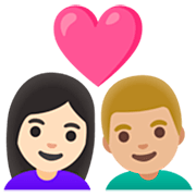 Emoji 👩🏻‍❤️‍👨🏼 Coppia Con Cuore - Donna: Carnagione Chiara, Uomo: Carnagione Abbastanza Chiara su Google 15.0.