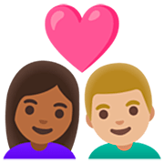 👩🏾‍❤️‍👨🏼 Emoji Beso - Mujer: Tono De Piel Oscuro Medio, Hombre: Tono De Piel Claro Medio en Google 15.0.