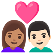 👩🏽‍❤️‍👨🏻 Emoji Pareja Enamorada - Mujer: Tono De Piel Medio, Hombre: Tono De Piel Claro en Google 15.0.