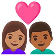 👩🏽‍❤️‍👨🏾 Emoji Casal Apaixonado - Mulher: Pele Morena, Homem: Pele Morena Escura na Google 15.0.