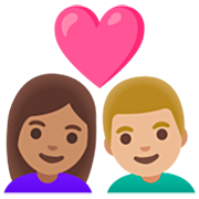 Emoji 👩🏽‍❤️‍👨🏼 Coppia Con Cuore - Donna: Carnagione Olivastra, Uomo: Carnagione Abbastanza Chiara su Google 15.0.