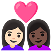👩🏻‍❤️‍👩🏿 Emoji Liebespaar - Frau: helle Hautfarbe, Frau: dunkle Hautfarbe Google 15.0.