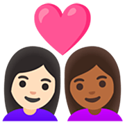 👩🏻‍❤️‍👩🏾 Emoji Liebespaar - Frau: helle Hautfarbe, Frau: mitteldunkle Hautfarbe Google 15.0.