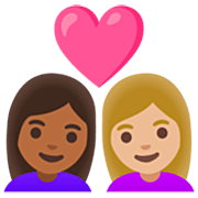 👩🏾‍❤️‍👩🏼 Emoji Casal Apaixonado - Mulher: Pele Morena Escura, Mulher: Pele Morena Clara na Google 15.0.
