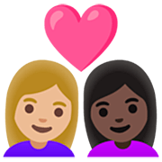 👩🏼‍❤️‍👩🏿 Emoji Liebespaar - Frau: mittelhelle Hautfarbe, Frau: dunkle Hautfarbe Google 15.0.