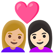 Émoji 👩🏼‍❤️‍👩🏻 Couple Avec Cœur - Femme: Peau Moyennement Claire, Femme: Peau Claire sur Google 15.0.