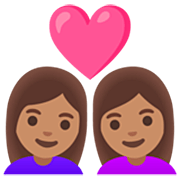 👩🏽‍❤️‍👩🏽 Emoji Casal Apaixonado - Mulher: Pele Morena, Mulher: Pele Morena na Google 15.0.