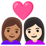 👩🏽‍❤️‍👩🏻 Emoji Liebespaar - Frau: mittlere Hautfarbe, Frau: helle Hautfarbe Google 15.0.