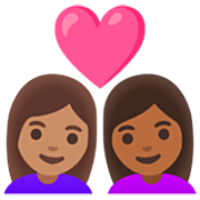 👩🏽‍❤️‍👩🏾 Emoji Casal Apaixonado - Mulher: Pele Morena, Mulher: Pele Morena Escura na Google 15.0.