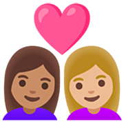 Emoji 👩🏽‍❤️‍👩🏼 Coppia Con Cuore - Donna: Carnagione Olivastra, Donna: Carnagione Abbastanza Chiara su Google 15.0.