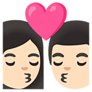 Emoji 👩🏻‍❤️‍💋‍👨🏻 Bacio Tra Coppia - Donna: Carnagione Chiara, Uomo: Carnagione Chiara su Google 15.0.