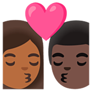 👩🏾‍❤️‍💋‍👨🏿 Emoji Beijo - Mulher: Pele Morena Escura, Homem: Pele Escura na Google 15.0.
