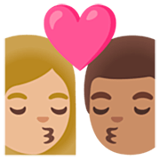 Emoji 👩🏼‍❤️‍💋‍👨🏽 Bacio Tra Coppia - Donna: Carnagione Abbastanza Chiara, Uomo: Carnagione Olivastra su Google 15.0.