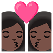 👩🏿‍❤️‍💋‍👩🏿 Emoji Beso - Mujer, Mujer: Tono De Piel Oscuro, Tono De Piel Oscuro en Google 15.0.