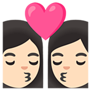 👩🏻‍❤️‍💋‍👩🏻 Emoji Beijo - Mulher: Pele Clara, Mulher: Pele Clara na Google 15.0.