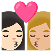 👩🏻‍❤️‍💋‍👩🏼 Emoji Beijo - Mulher: Pele Clara, Mulher: Pele Morena Clara na Google 15.0.