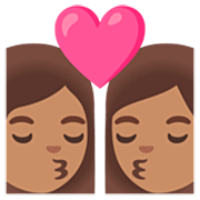 👩🏽‍❤️‍💋‍👩🏽 Emoji sich küssendes Paar - Frau: mittlere Hautfarbe, Frau: mittlere Hautfarbe Google 15.0.