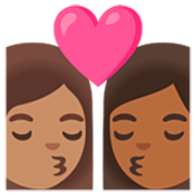 👩🏽‍❤️‍💋‍👩🏾 Emoji sich küssendes Paar - Frau: mittlere Hautfarbe, Frau: mitteldunkle Hautfarbe Google 15.0.
