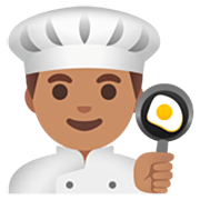 Émoji 👨🏽‍🍳 Cuisinier : Peau Légèrement Mate sur Google 15.0.