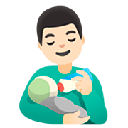 👨🏻‍🍼 Emoji Homem Alimentando Bebê: Pele Clara na Google 15.0.