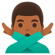 🙅🏾‍♂️ Emoji Homem Fazendo Gesto De «não»: Pele Morena Escura na Google 15.0.