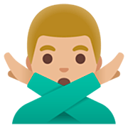 Emoji 🙅🏼‍♂️ Uomo Con Gesto Di Rifiuto: Carnagione Abbastanza Chiara su Google 15.0.