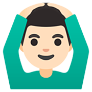 🙆🏻‍♂️ Emoji Mann mit Händen auf dem Kopf: helle Hautfarbe Google 15.0.
