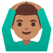 🙆🏽‍♂️ Emoji Mann mit Händen auf dem Kopf: mittlere Hautfarbe Google 15.0.